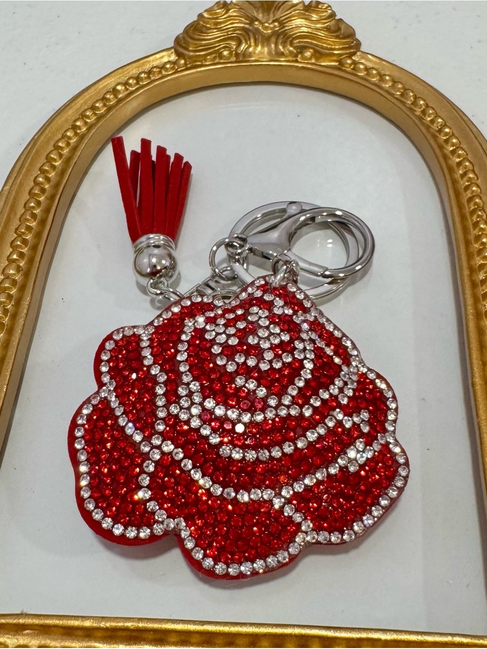 New Red Crystal Rose Keychain